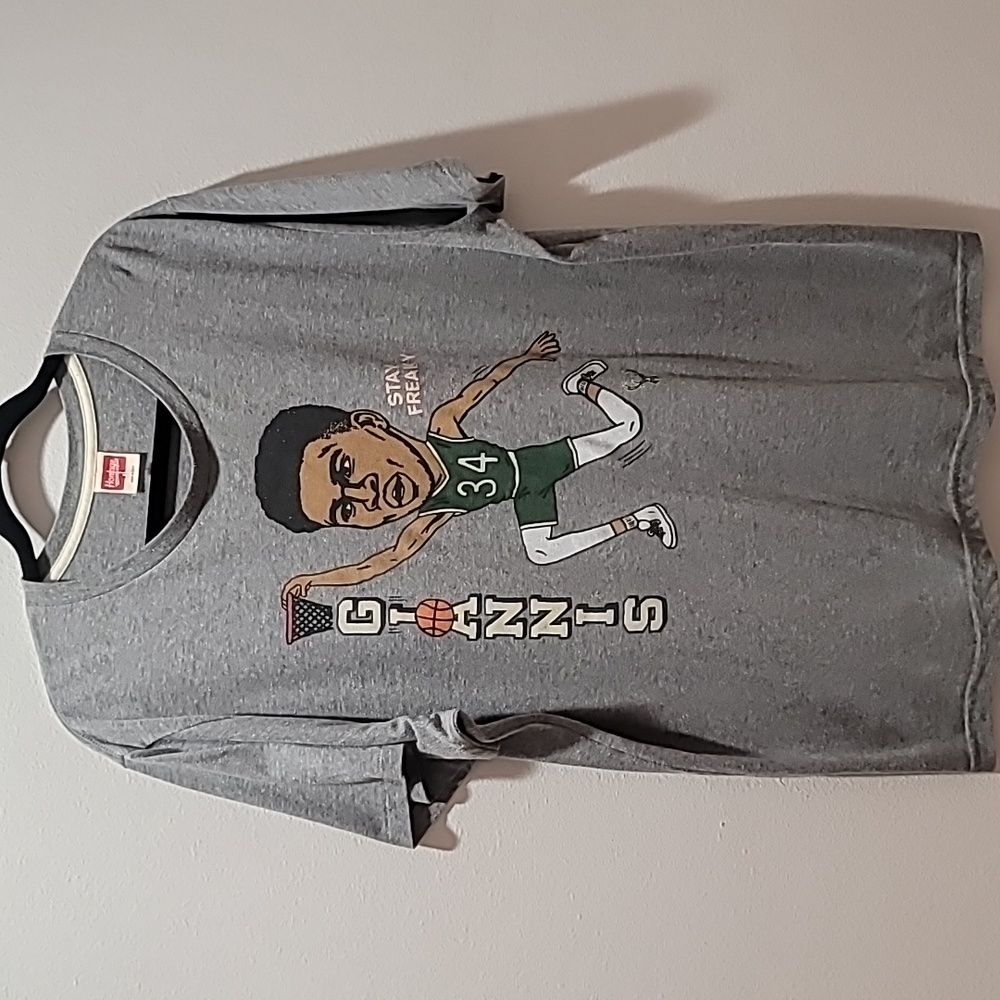 GIANNIS ANTETOKOUNMPO MENS TRI-BLEND T SHIRT GREY HOMAGE NBA GRAPHIC CASUAL XL
